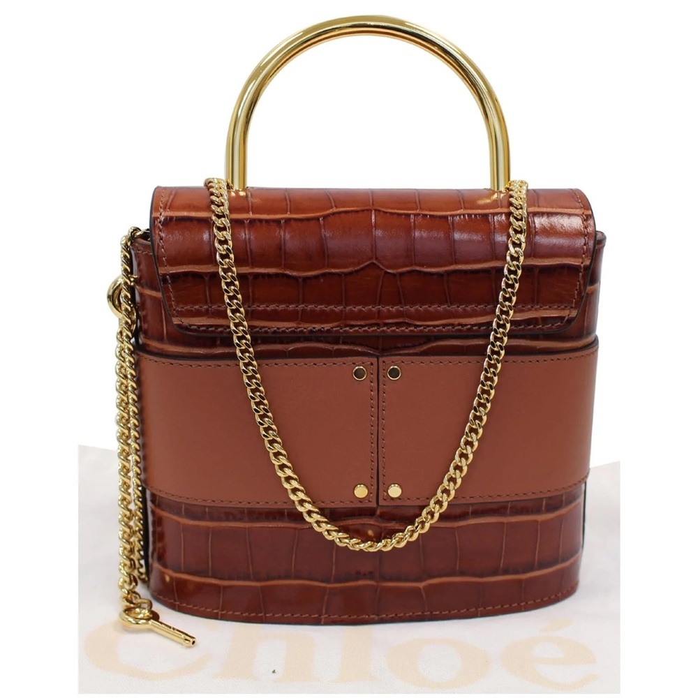 CHLOE
Aby Lock Small Embossed/Calfskin Leather Chain Shoulder Bag Brown - Picture 4 of 16
